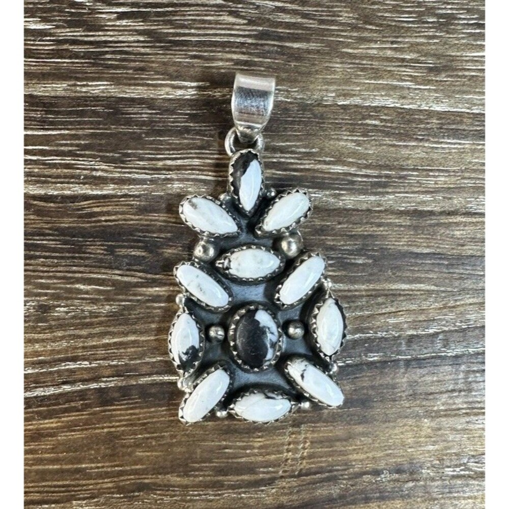 Native Southwest Style Sterling Silver White Buffalo Multi Stone Cluster Pendant